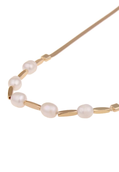 Leslii Damen-Kette Perlen-Anhänger Süßwasser-Zuchtperle Glänzende-Kette Modeschmuck Gold Weiß