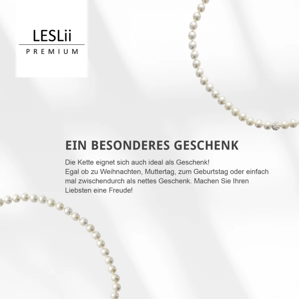Leslii Damen-Kette Perlen-Collier Weiße Perlen-Kette Strass-Kugel Weiß