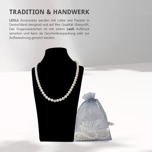Leslii Damen-Kette Perlen-Collier Weiße Perlen-Kette Strass-Kugel Weiß