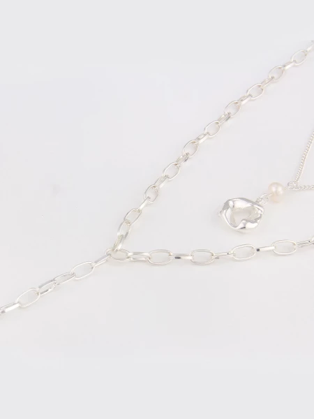 Leslii Damen-Kette Perlen Layering Kurze Halskette Silberne Gliederkette Modeschmuck Y-Kette In Silb