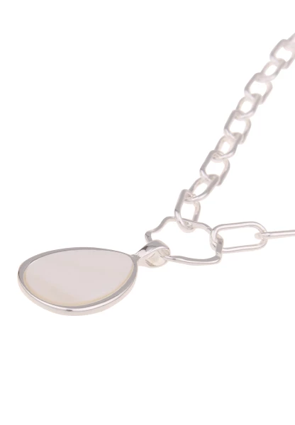 Leslii Damen-Kette Perlmutt-Anhänger Tropfen Glieder-Kette Modeschmuck-Kette Silber Weiß
