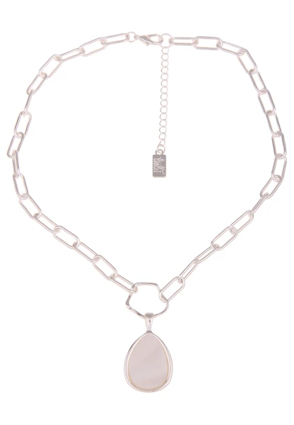 Leslii Damen-Kette Perlmutt-Anhänger Tropfen Glieder-Kette Modeschmuck-Kette Silber Weiß