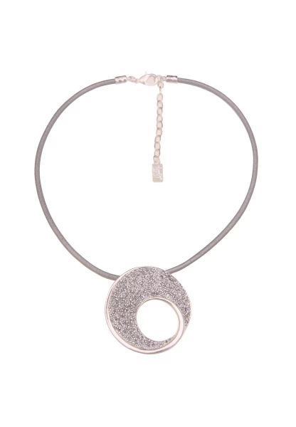 Leslii Damen-Kette Pia Statement Glitzer Scheibe Lederlook-Band Modeschmuck-Kette Strass Silber