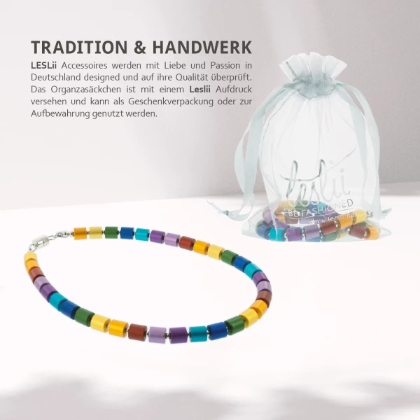 Leslii Damen-Kette Premium Lucy Collier Zylinder Bunte Modeschmuck-Kette Kurze Kette Silber Bunt