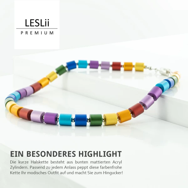 Leslii Damen-Kette Premium Lucy Collier Zylinder Bunte Modeschmuck-Kette Kurze Kette Silber Bunt