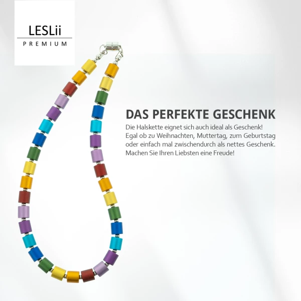 Leslii Damen-Kette Premium Lucy Collier Zylinder Bunte Modeschmuck-Kette Kurze Kette Silber Bunt
