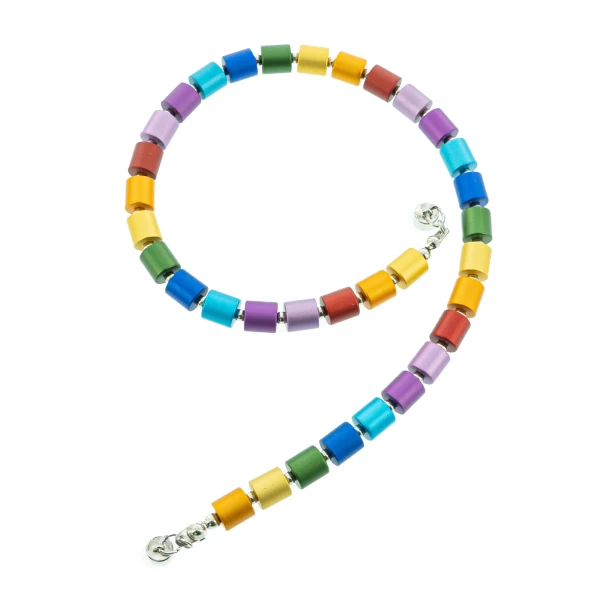 Leslii Damen-Kette Premium Lucy Collier Zylinder Bunte Modeschmuck-Kette Kurze Kette Silber Bunt