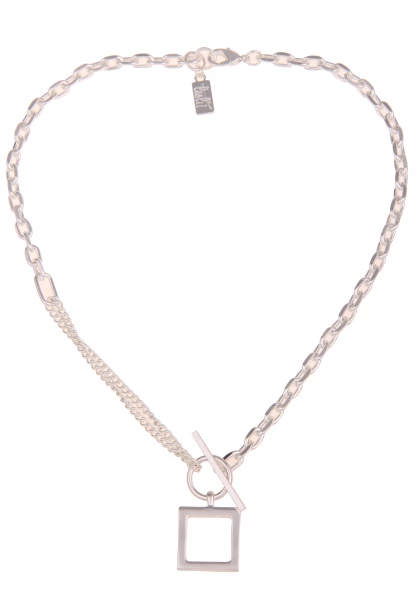 Leslii Damen-Kette Quadrat-Anhänger Formen Glieder-Kette Modeschmuck-Kette Silber Glanz
