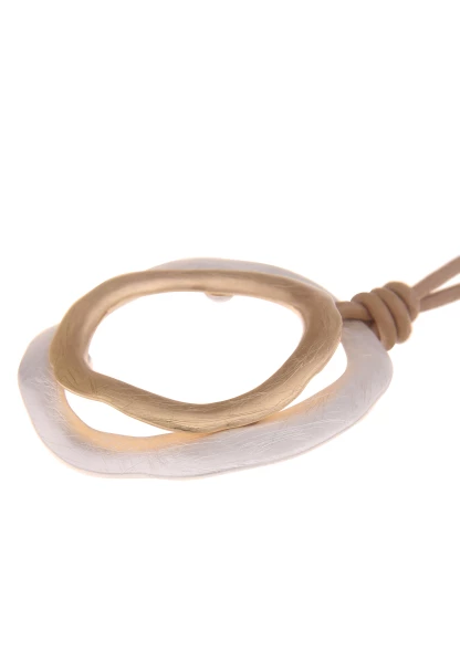 Leslii Damen-Kette Ring-Anhänger Bicolor Lange Halskette Lederlook-Band Modeschmuck Gold Silber