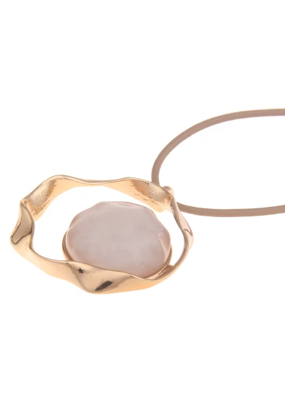 Leslii Damen-Kette Ring-Anhänger Glitzer Lange Halskette Lederlook-Band Modeschmuck Gold Beige