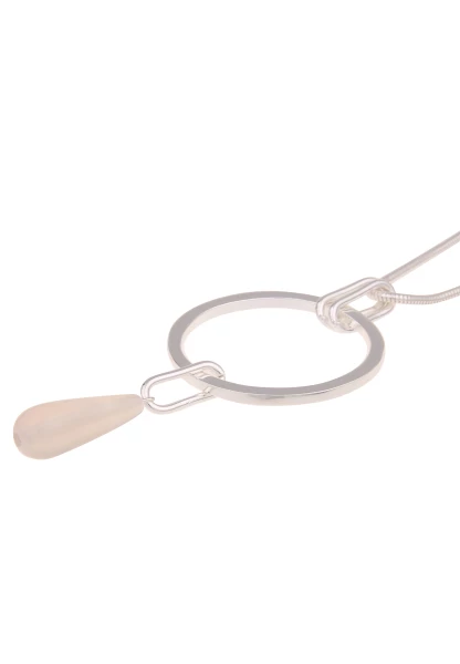 Leslii Damen-Kette Ring-Anhänger Natur-Stein Schlangen-Kette Silberne Modeschmuck-Kette Rosa Silber