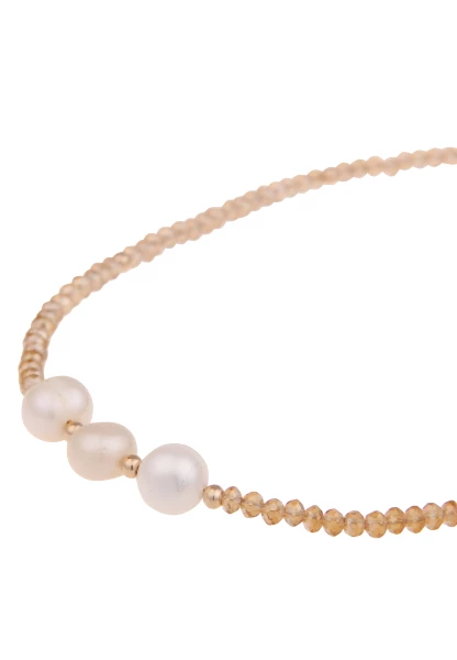 Leslii Damen-Kette Rita Perlen-Anhänger Süßwasser-Zuchtperle Glasperlen-Kette Modeschmuck Braun