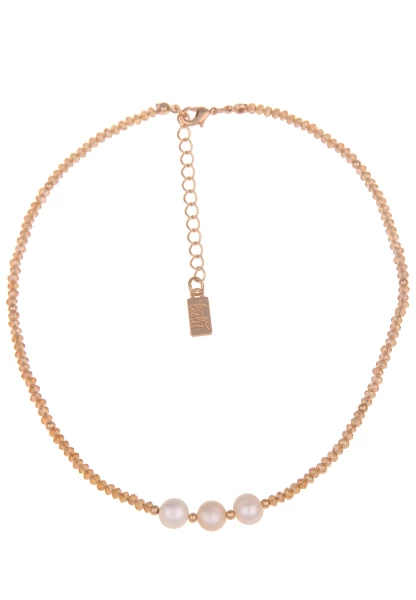 Leslii Damen-Kette Rita Perlen-Anhänger Süßwasser-Zuchtperle Glasperlen-Kette Modeschmuck Braun