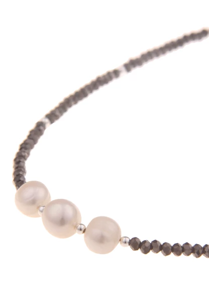 Leslii Damen-Kette Schwarze Glas-Perlen Kurze Perlen-Kette Schwarz Weiß