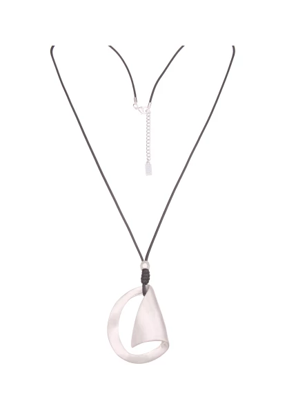 Leslii Damen-Kette Simple Swing Lange Statement-Kette Textil Stoff-Band Matt Silber Schwarz