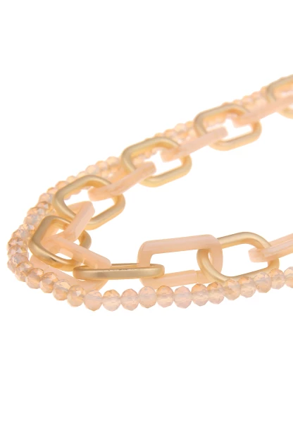 Leslii Damen-Kette Statement Glasperlen Glieder-Kette Goldene Modeschmuck-Kette Gold Beige