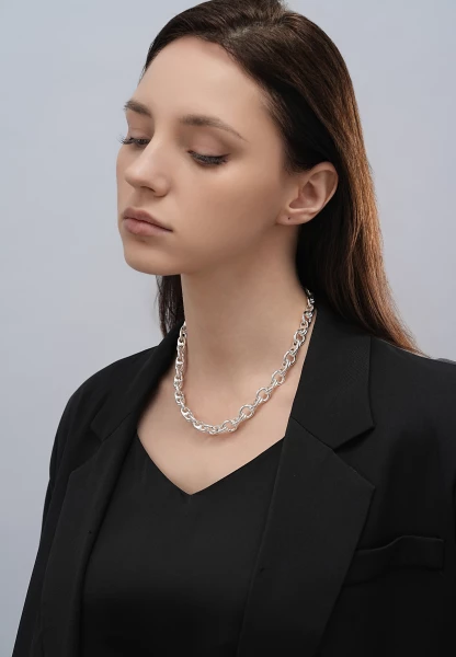 Leslii Damen-Kette Statement Glieder-Kette Gekreuzt Kurze Kette Silber