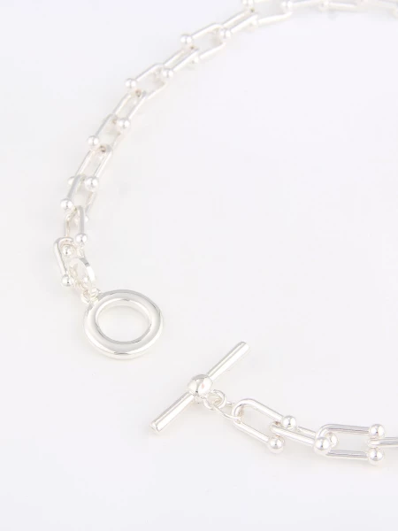 Leslii Damen-Kette Statement Glieder-Kette Kurze Kette Silberne Modeschmuck-Kette T-Schließe Silber