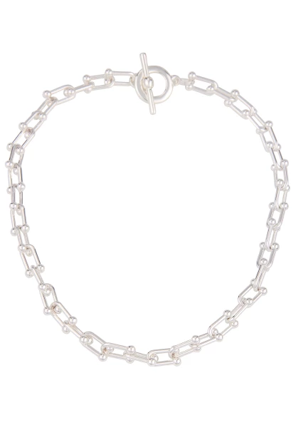 Leslii Damen-Kette Statement Glieder-Kette Kurze Kette Silberne Modeschmuck-Kette T-Schließe Silber