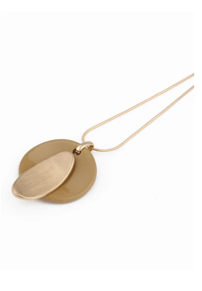 Leslii Damen-Kette Statement-Kette Abstraktes Blatt Scheibe Lange Kette Karamell Gold Schlangenkette