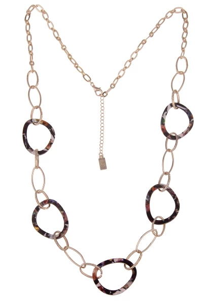 Leslii Damen-Kette Statement Muster-Ringe Lange Halskette Modeschmuck-Kette Gold Braun