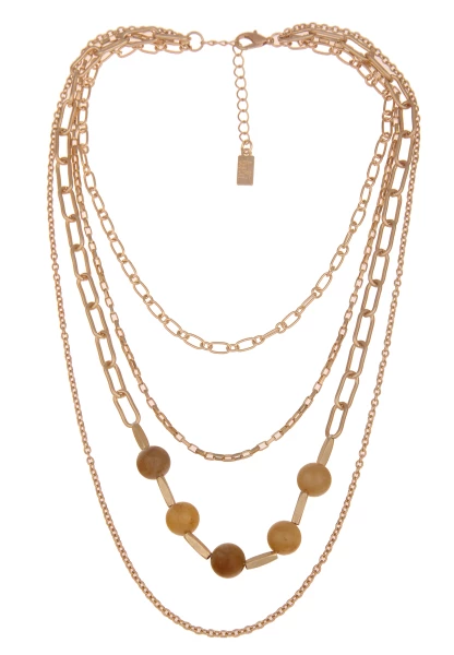Leslii Damen-Kette Statement Panzer-Kette Layering Glieder-Kette Steinkugel Modeschmuck-Kette Gold