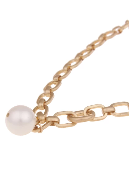 Leslii Damen-Kette Statement Perlen-Anhänger Glieder-Kette Gold Weiß
