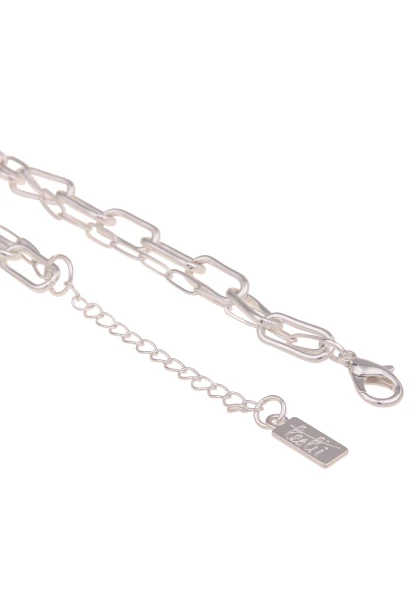 Leslii Damen-Kette Statement Perlen-Kette Layering Glieder-Kette Silber Weiß