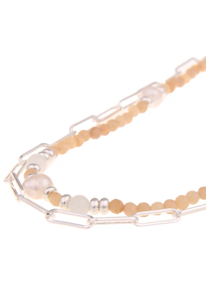 Leslii Damen-Kette Statement Stein-Kugeln Layering Glieder-Kette Perlen Modeschmuck-Kette Braun