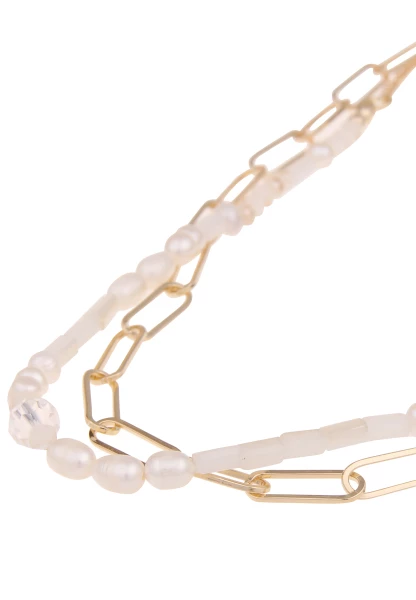 Leslii Damen-Kette Statement Süßwasser-Zuchtperlen Layering Glieder-Kette Modeschmuck Gold Weiß