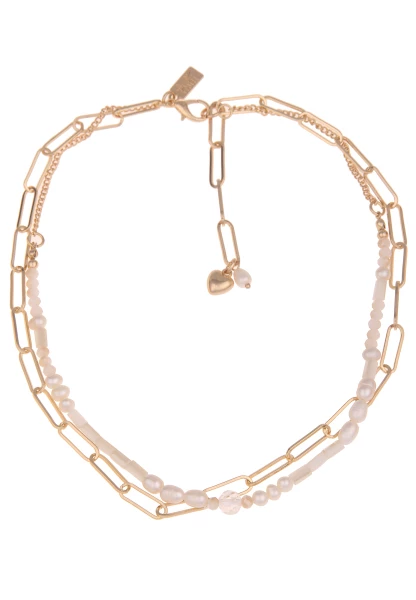 Leslii Damen-Kette Statement Süßwasser-Zuchtperlen Layering Glieder-Kette Modeschmuck Gold Weiß