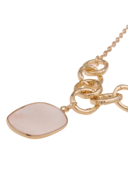 Leslii Damen-Kette Stein-Anhänger Naturstein Glänzende-Kette Goldene Modeschmuck Gold Weiß