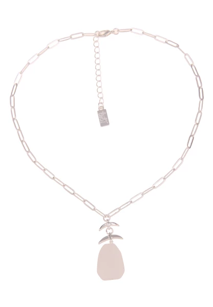 Leslii Damen-Kette Stein-Anhänger Naturstein Glieder-Kette Modeschmuck-Kette Silber Weiß