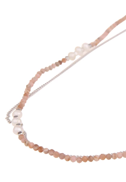 Leslii Damen-Kette Tessa Natursteine Glieder-Kette Stein-Kette Kurze Modeschmuck-Kette Silber Braun