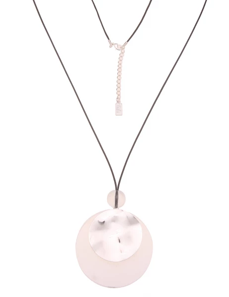 Leslii Damen-Kette XXL-Anhänger Lange Statement-Kette Textil Stoff-Band Matt Silber Schwarz