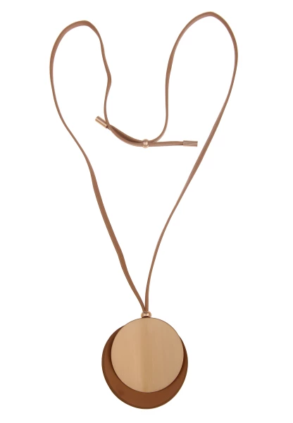 Leslii Damen-Kette XXL-Anhänger Leder-Look braune Modeschmuck-Kette lange Kette in Gold Braun