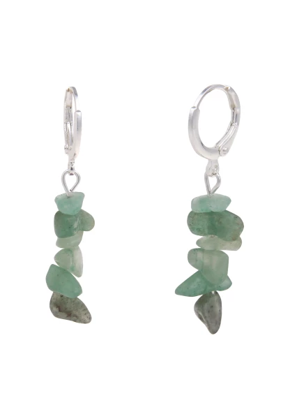 Leslii Damen-Ohrringe Ohrhänger grüne Stein-Ohrringe Naturstein Modeschmuck Silber Grün