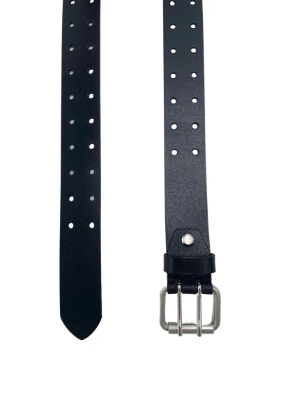 Leslii Echter Ledergürtel Doppelloch Schwarz