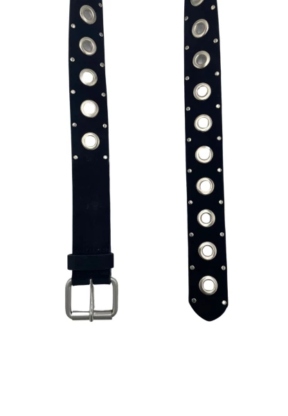 Leslii Echter Ledergürtel Mit Breiten Ösen Schwarz