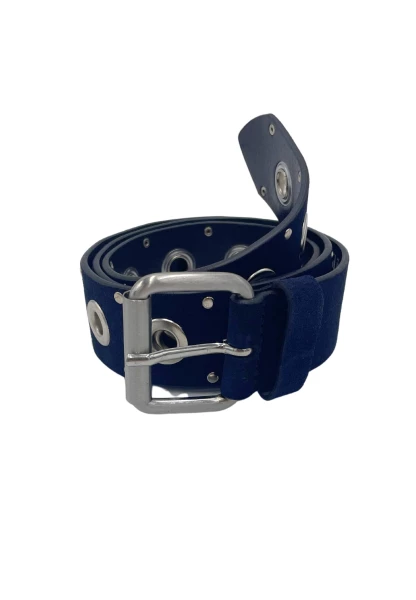 Leslii echter Ledergürtel mit Ösen blau