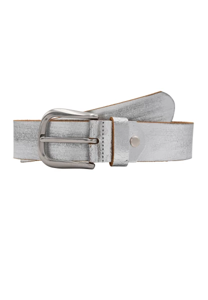Leslii Gürtel Echter Ledergürtel Used Look Metallic Silberner Gürtel Leder Silber