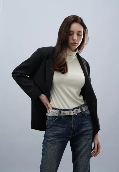 Leslii Gürtel Mit Nieten Damen Ösen Kunst-Leder 2,8cm Breite In Silber Metallic