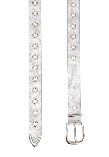 Leslii Gürtel Mit Nieten Damen Ösen Kunst-Leder 2,8cm Breite In Silber Metallic