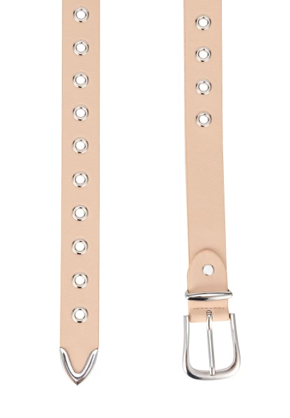 Leslii Gürtel Mit Nieten Damen Ösen Kunst-Leder 2,8cm Breite In Creme Beige