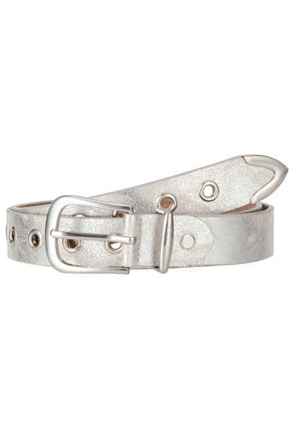 Leslii Gürtel mit Nieten Damen Ösen Kunst-Leder 2,8cm Breite in Silber Metallic