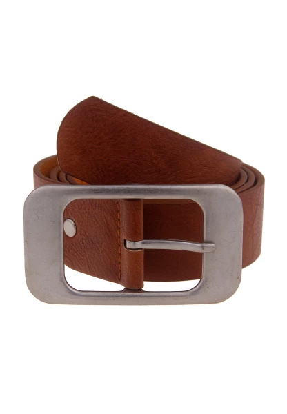 Leslii Gürtel Uni Basic brauner Damen-Gürtel Statement-Schnalle Rechteck einfarbig Cognac Braun