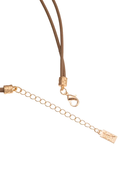 Leslii Halskette Layering Perlen Lederlook-Band Braun Gold
