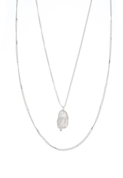 Leslii Halskette Layering Stainless Steel Echte Perle Silber