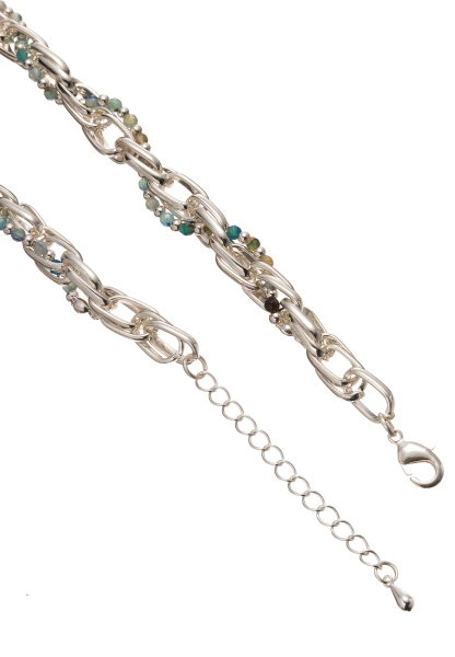 Leslii Halskette Twisted Natursteinperlen Silber Premium Statement Kette