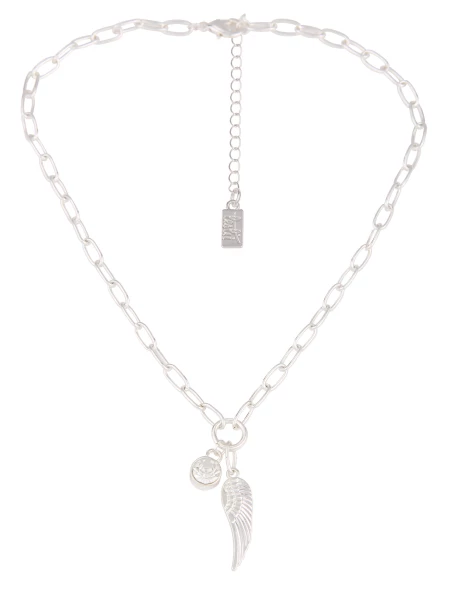 Leslii kurze Damen Kette Engelsflügel und Strass besondere Gliederkette Länge 42,5cm